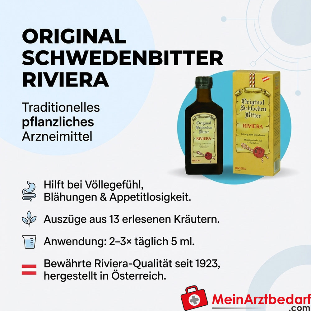 Riviera Original Swedish Bitters 500 ml hierbas medicinales para la hinchazón y flatulencia