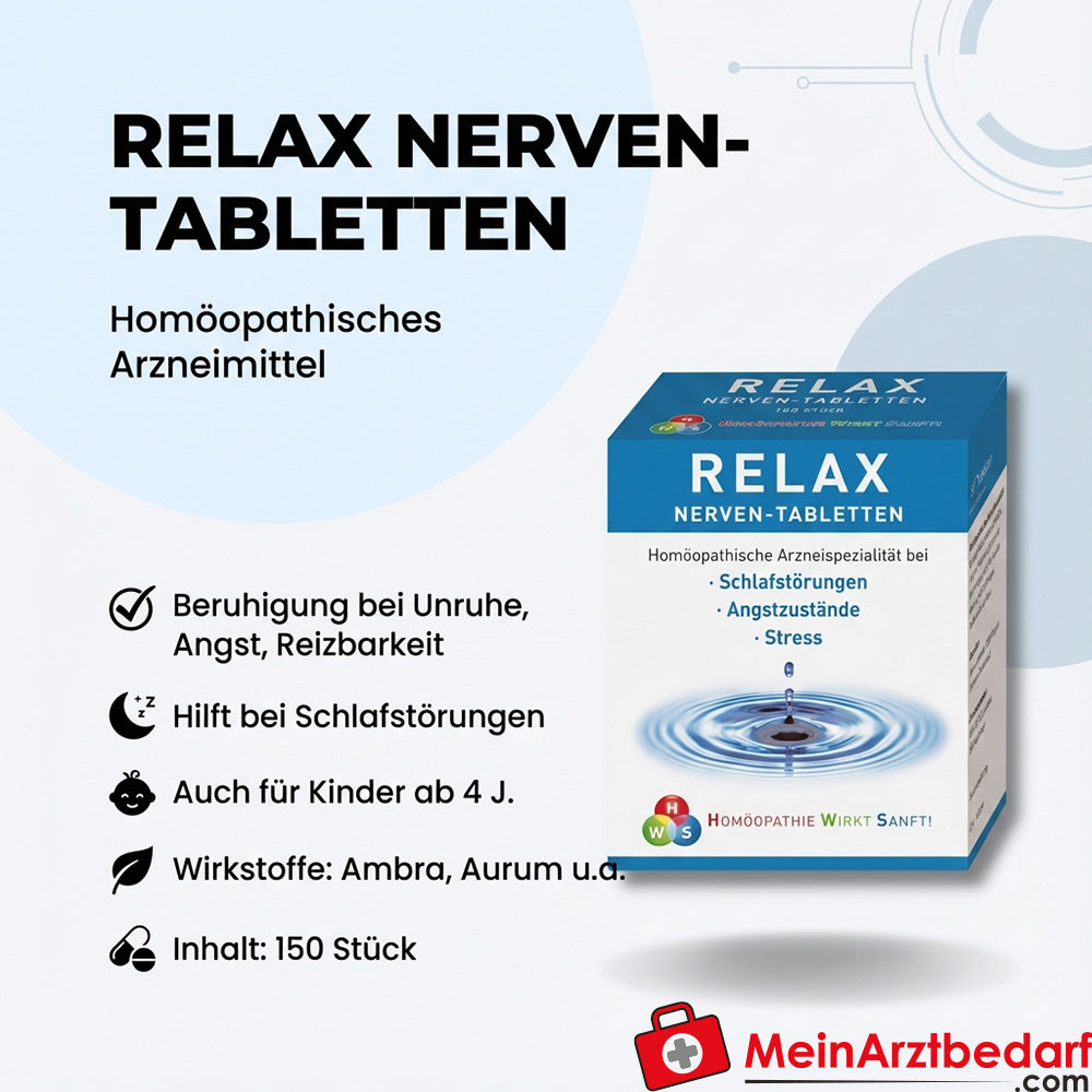 HWS Relax NervenTabletten homöopathisch 150 Stk. für Unruhe, Angst und Schlafstörungen
