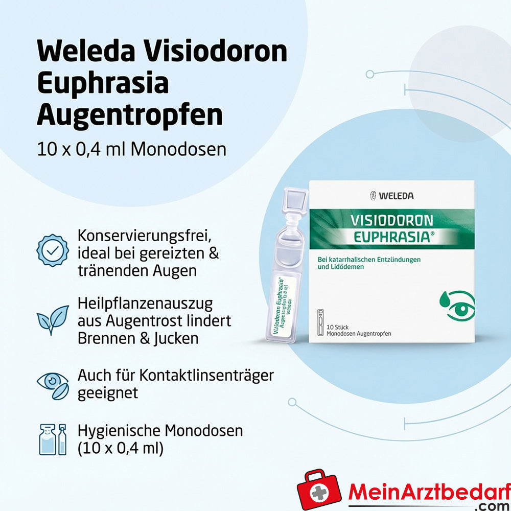 Weleda Visiodoron Euphrasia Augentropfen Monodosen 10 x 0,4 ml, konservierungsfrei, bei gereizten und tränenden Augen