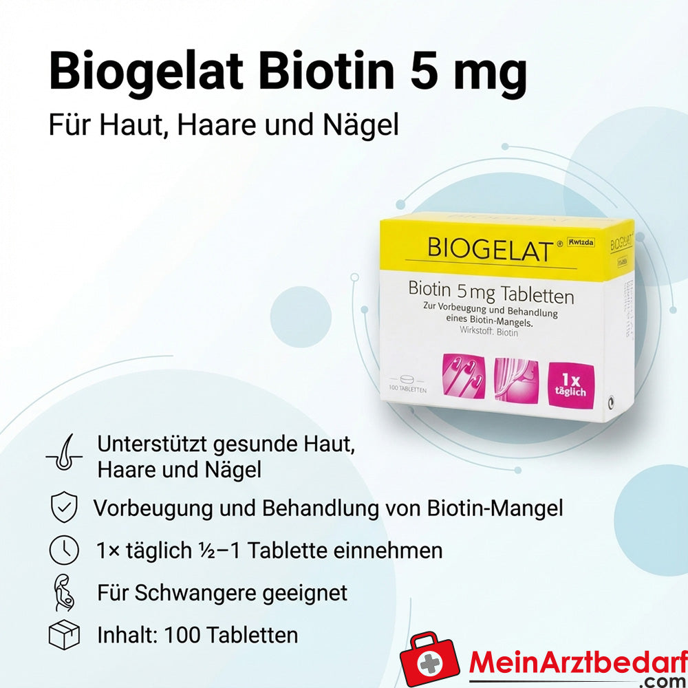 Biogelat Biotina 5 mg 100 comprimidos Medicamentos para la piel cabello uñas