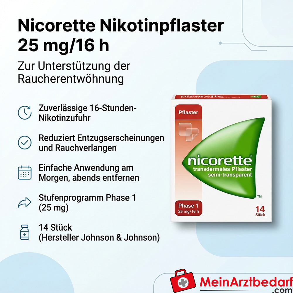 Nicorette (Johnson & Johnson) parche de nicotina 25 mg/16 h, 14 unidades