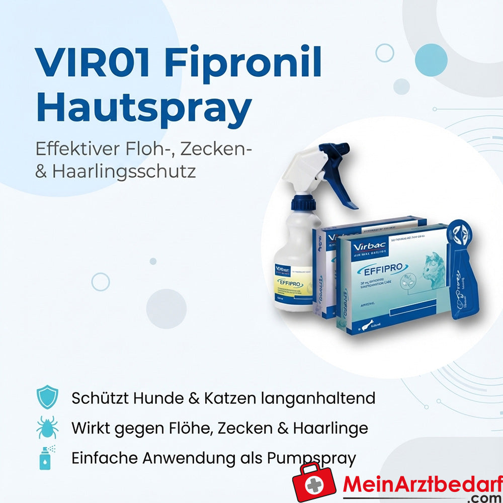 VIR01 Fipronil 2,5 mg/ml spray na skórę przeciw pchłom, kleszczom i wszom dla psów i kotów 100 ml