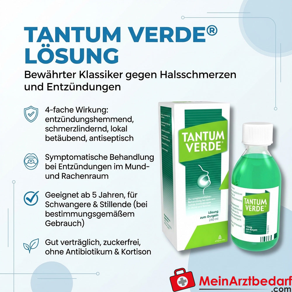 Tantum Verde oplossing voor gorgelen 240 ml, benzydamine tegen keelpijn en ontstekingen
