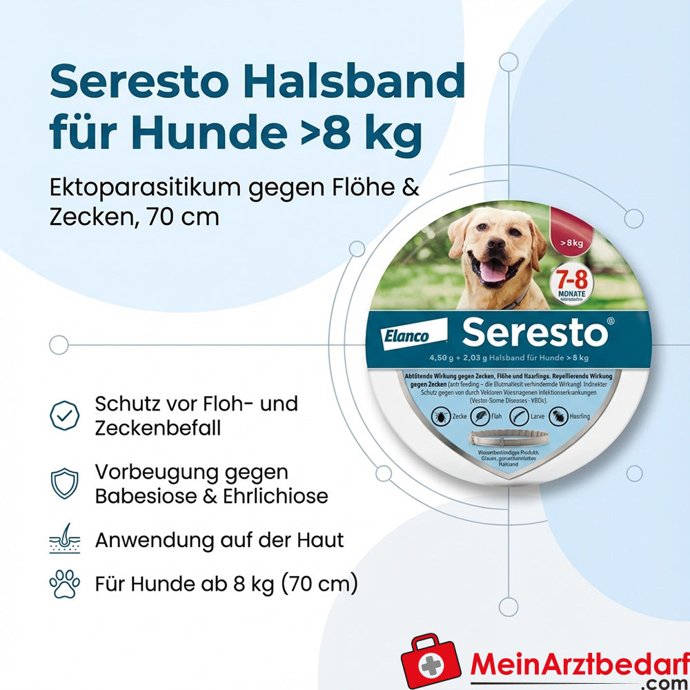 Obroża SERESTO dla psów >8 kg, 70 cm - Ektopasożytobójczy środek przeciw pchłom i kleszczom
