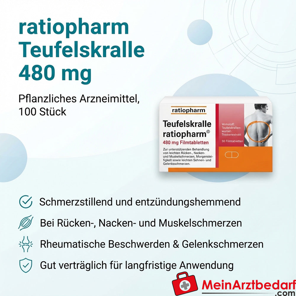 ratiopharm Garra del Diablo 480 mg Comprimidos recubiertos con película 100 Cápsulas