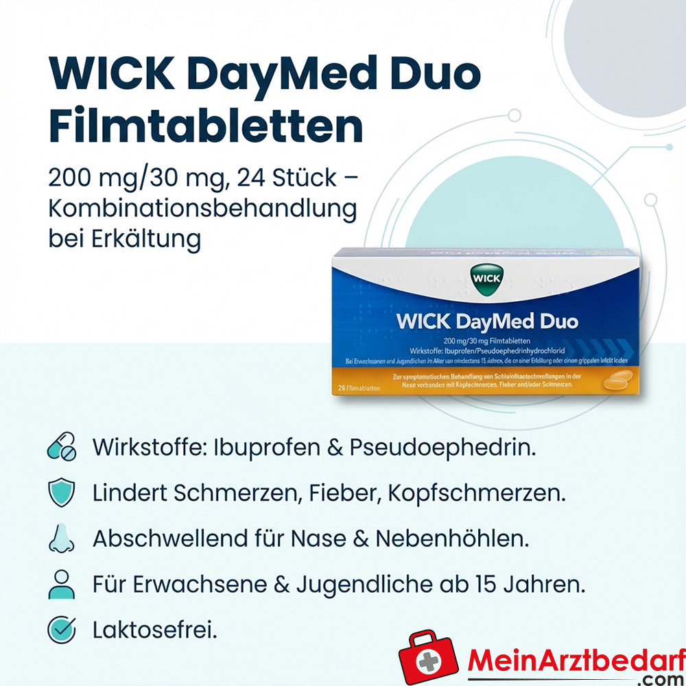 Wick DayMed Duo filmomhulde tabletten 200 mg/30 mg, 24 tabletten, ibuprofen + pseudo-efedrine, vanaf 15 jaar