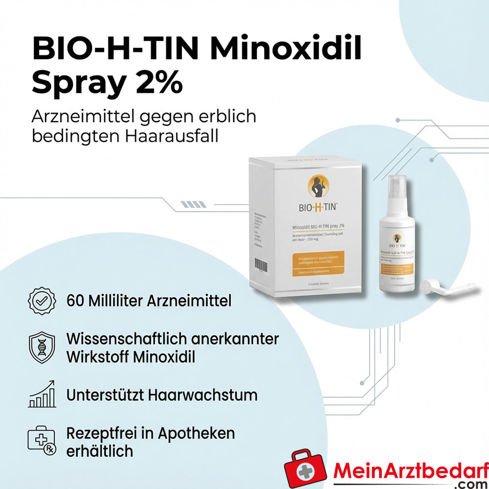 BIO-H-TIN Minoxidil Spray 2% 60 ml - Lek na dziedziczne wypadanie włosów
