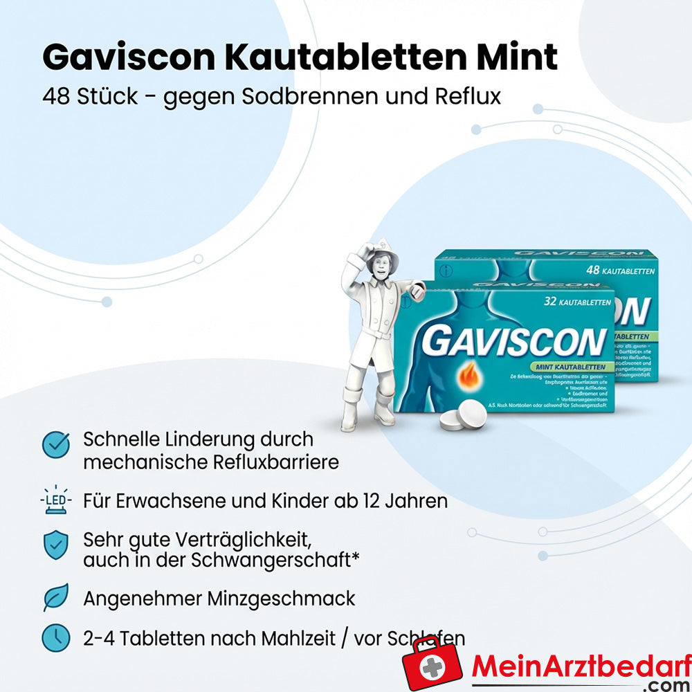 Gaviscon Kautabletten Mint 48 St. gegen Sodbrennen und Reflux, ab 12 Jahren