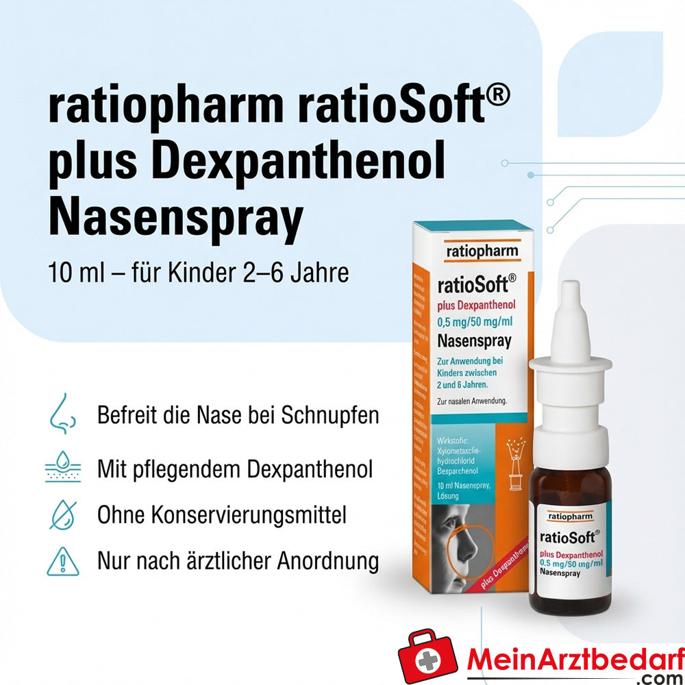 ratiopharm ratioSoft plus dexpantenol spray nasal 10 ml (0,5/50 mg/ml) para niños de 2 a 6 años sin conservantes