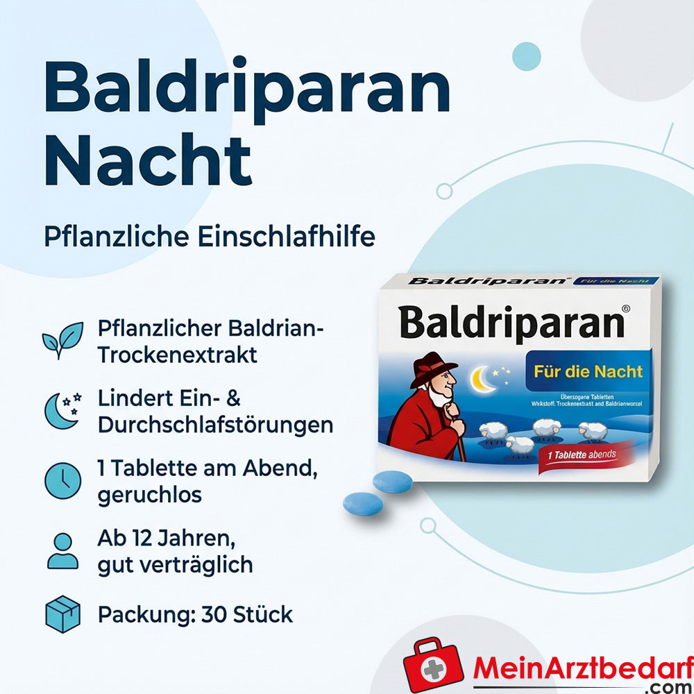 Pfizer Baldriparan Nacht 30 Tabletten Baldrian-Trockenextrakt Schlafhilfe ab 12 Jahren