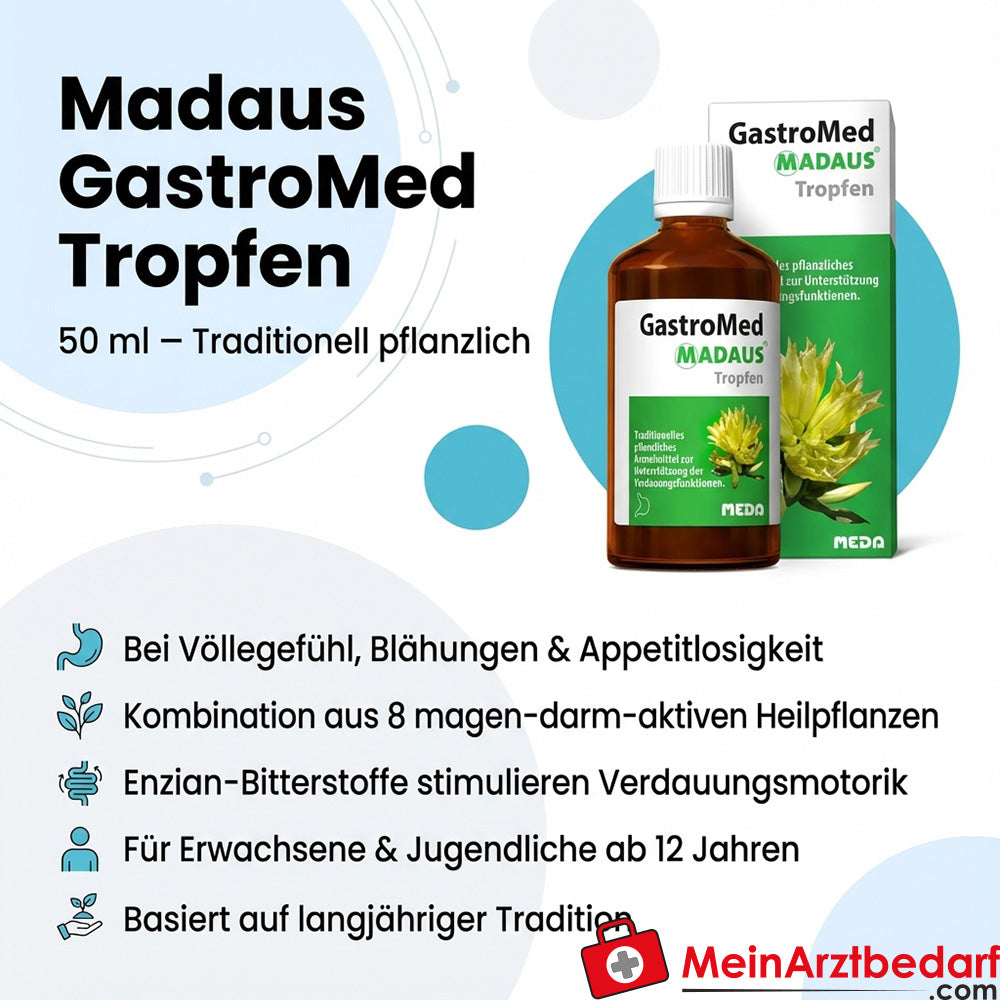 Madaus GastroMed gotas 50 ml medicina herbal para la hinchazón, flatulencia y náuseas