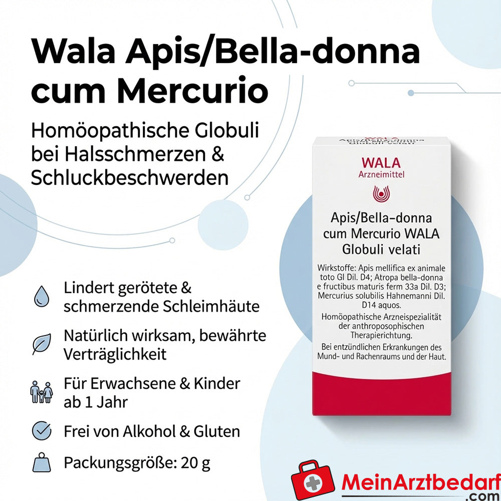 Wala Apis Belladonna cum Mercurio Globuli 20 g Remedio homeopático para el dolor de garganta