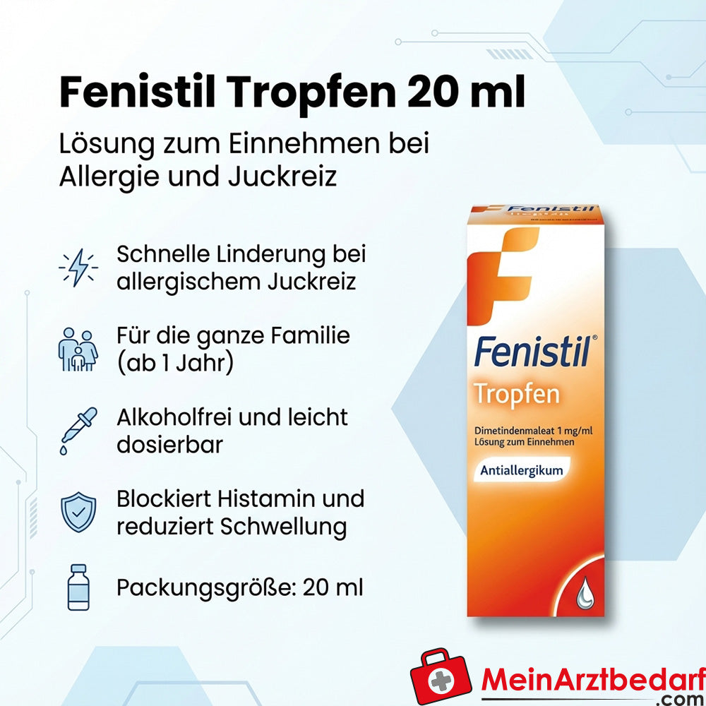 Fenistil gotas 20 ml (maleato de dimetindeno 1 mg/ml), solución oral para alergias y prurito