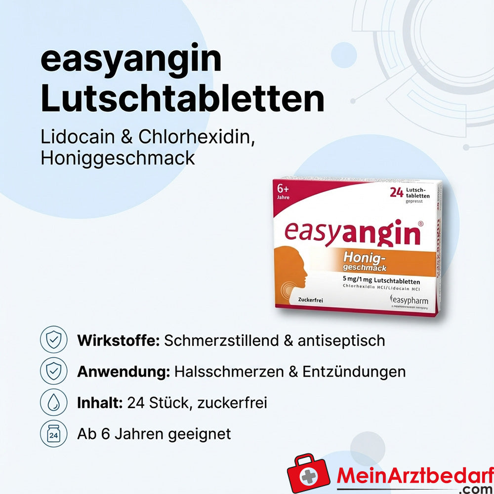 easyangin zuigtabletten Lidocaïne & Chloorhexidine Honing 24 stuks.