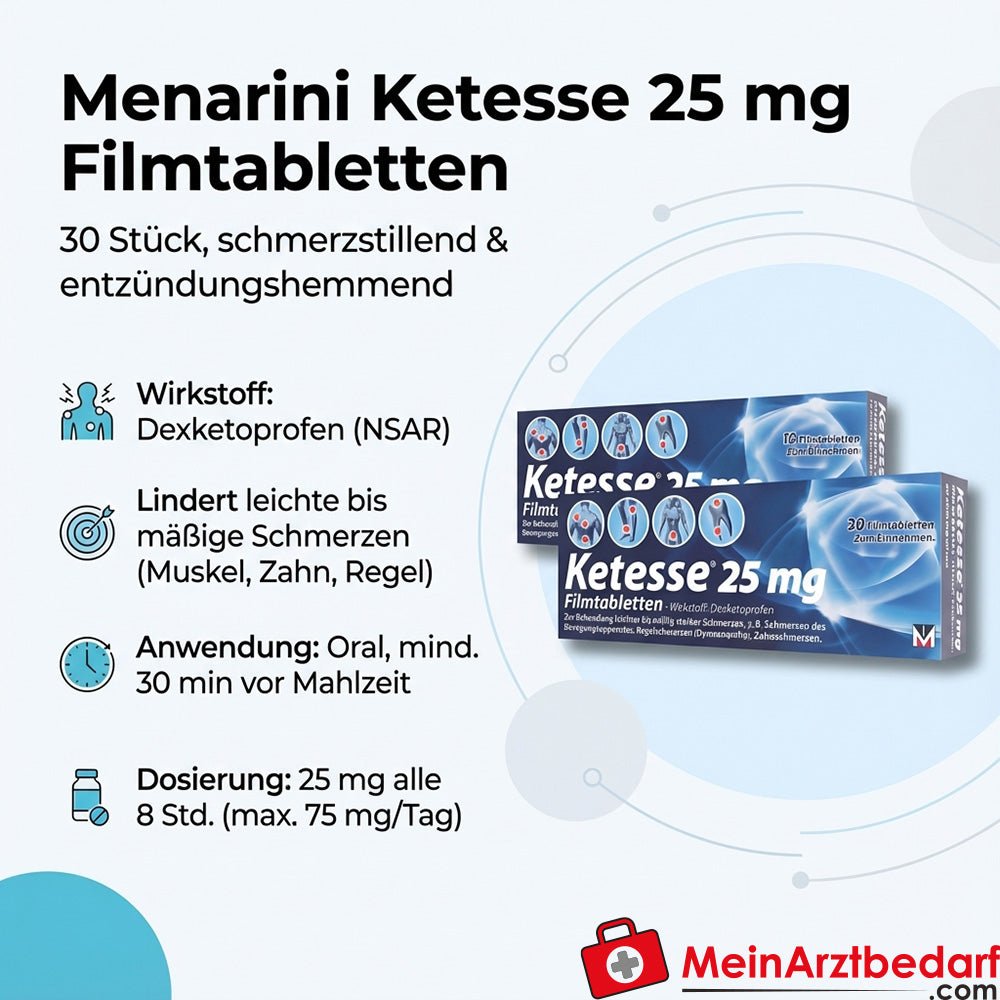 Menarini Ketesse filmomhulde tabletten 25 mg dexketoprofen 30 stuks