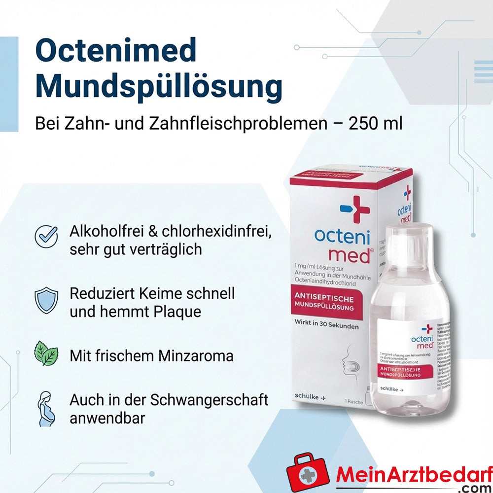 Schülke Octenimed Mondwater 250 ml alcoholvrij chloorhexidinevrij bij tand- en tandvleesproblemen muntsmaak