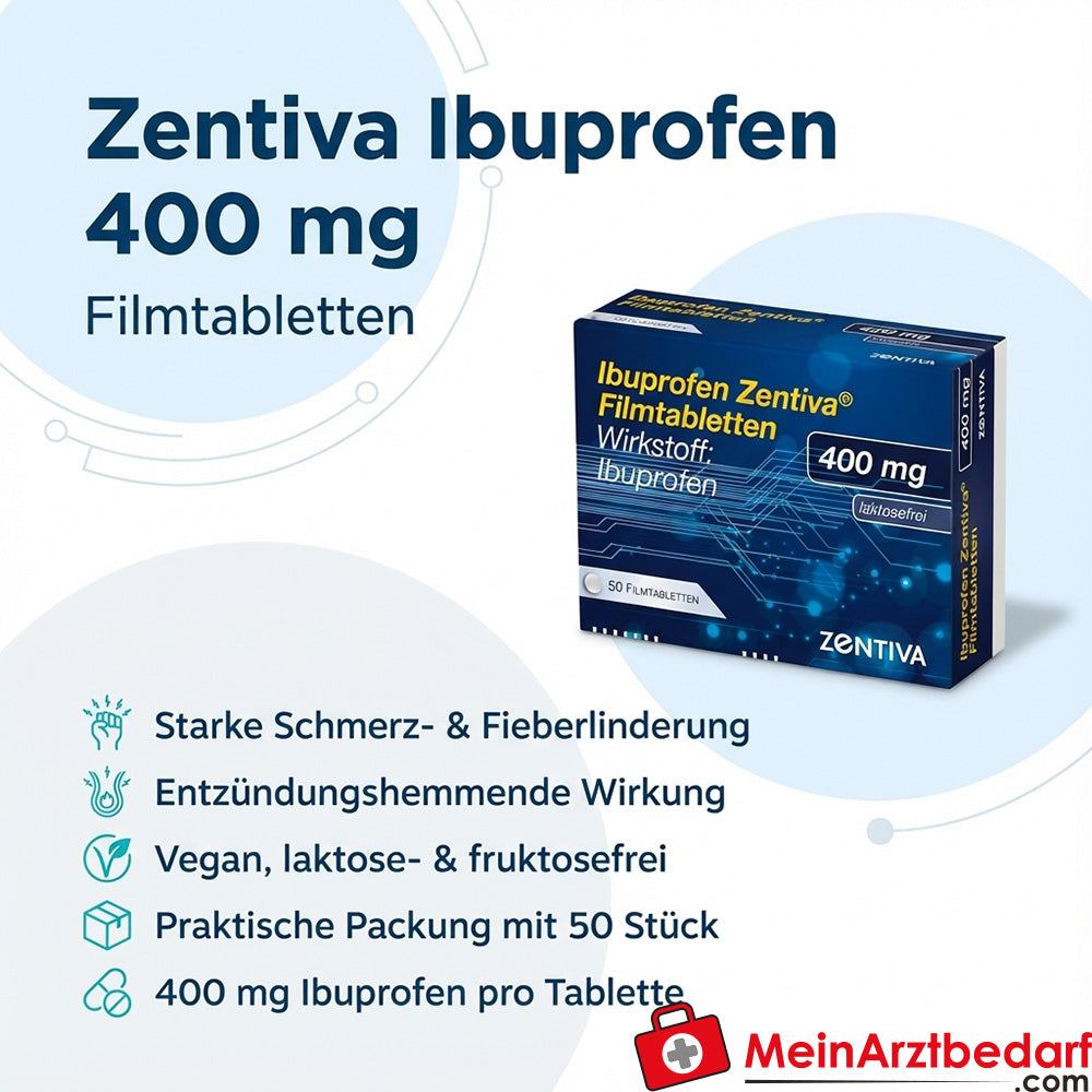 Zentiva Ibuprofen 400 mg filmomhulde tabletten, 50 stuks, veganistisch lactosevrij fructosevrij