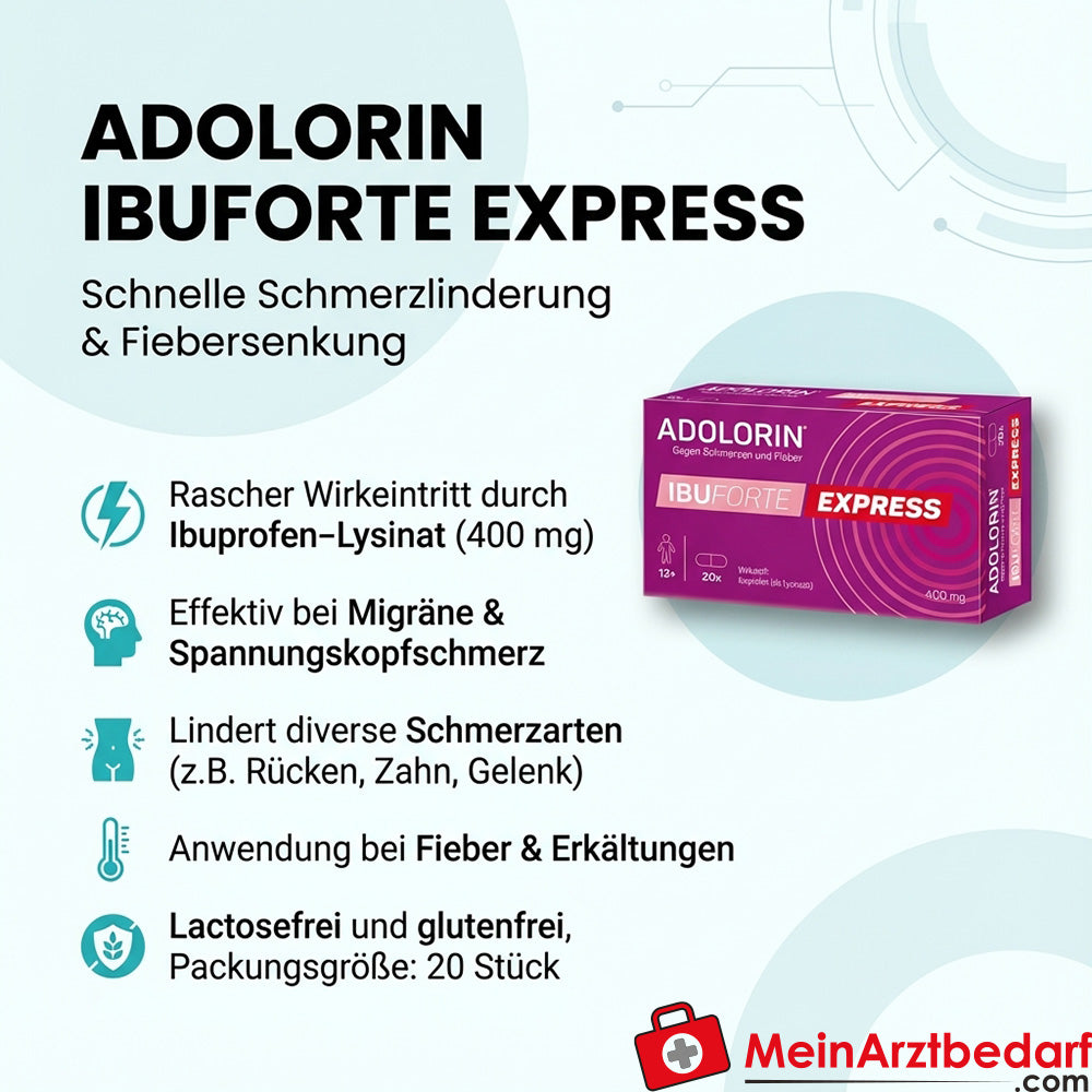 Adolorin Ibuforte Express Compresse rivestite con film 400 mg Ibuprofene lisinato 20 Capsule per mal di testa ed emicrania