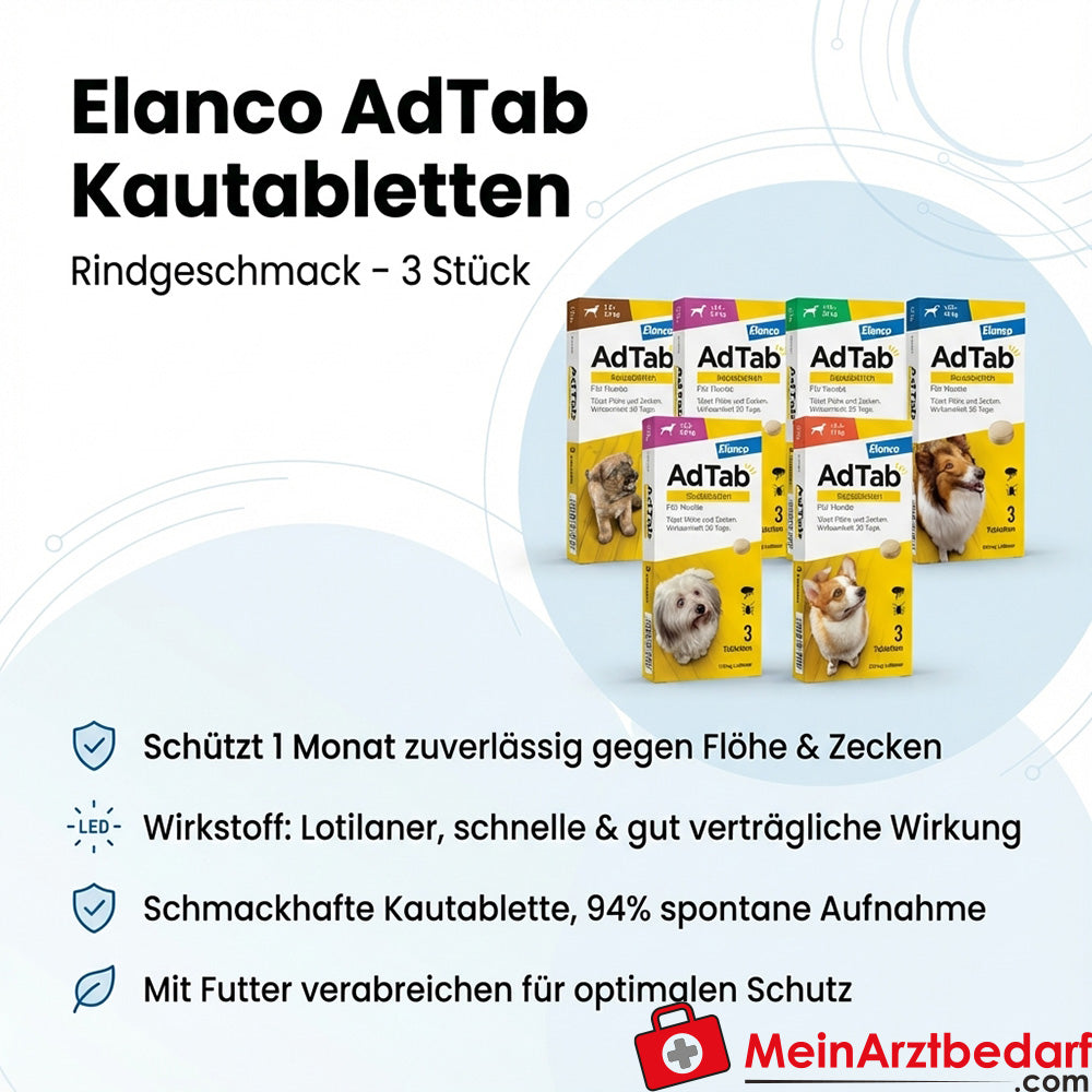 Elanco AdTab comprimidos masticables perro Lotilaner 1 mes de protección contra pulgas y garrapatas bovino 3 uds.