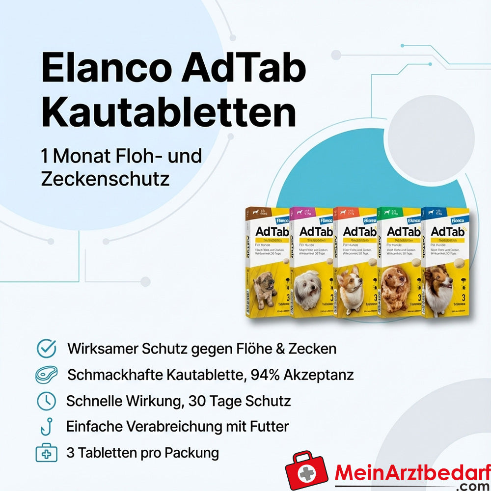 Elanco AdTab comprimidos masticables para perros Lotilaner 3 unidades 1 mes de protección contra pulgas y garrapatas