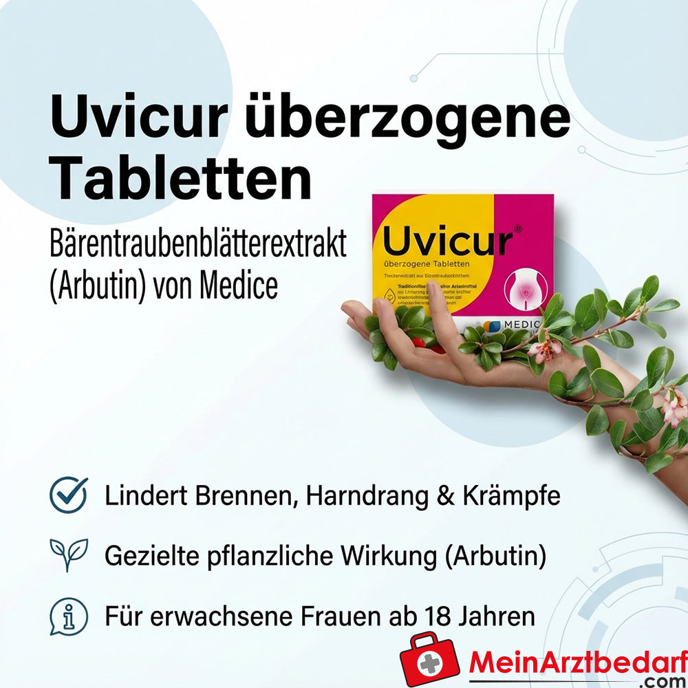 Uvicur überzogene Tabletten 40 St. – Bärentraubenblätterextrakt (Arbutin) bei Blasenentzündung