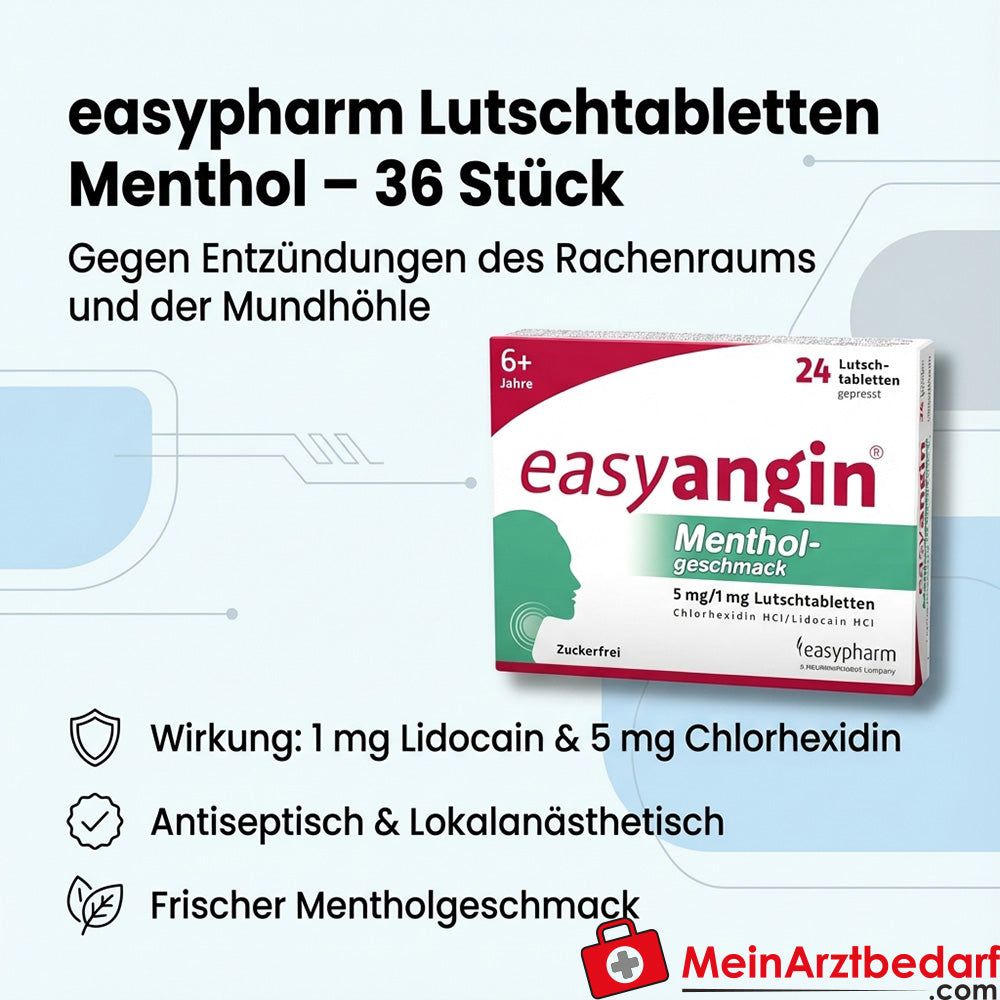 easypharm pastylki do ssania mentol 36 szt Lidokaina 1 mg/chlorheksydyna 5 mg przeciw zapaleniu gardła