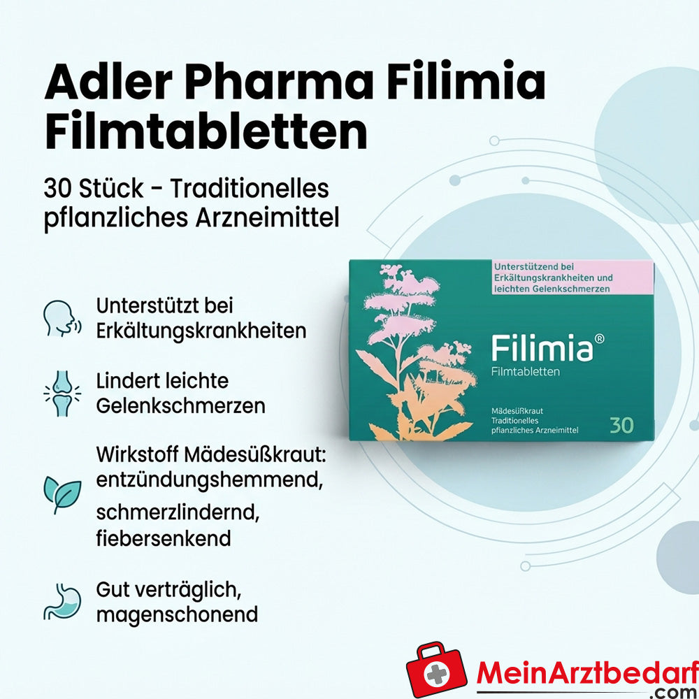 Adler Pharma Filimia Mädesüß-Filmtabletten 30 St. Erkältung und leichte Gelenkschmerzen