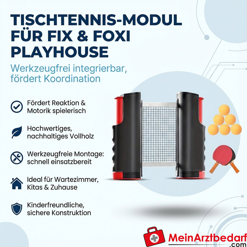 KuWiH Tischtennis-Modul für Fix & Foxi Playhouse, Vollholz, kindersicher, werkzeugfreie Montage.