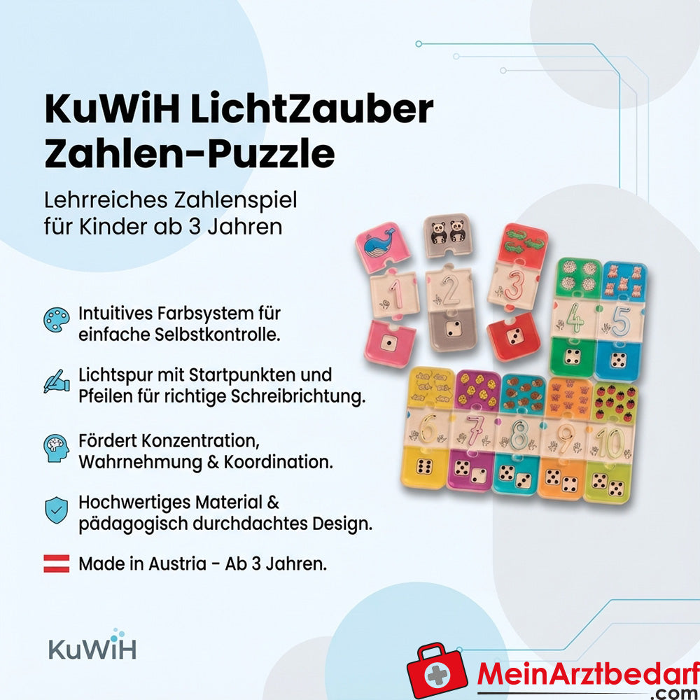 KuWiH LichtZauber Zahlen-Puzzle mit Lichtstift in Holzbox Lernspielzeug ab 3 Jahren