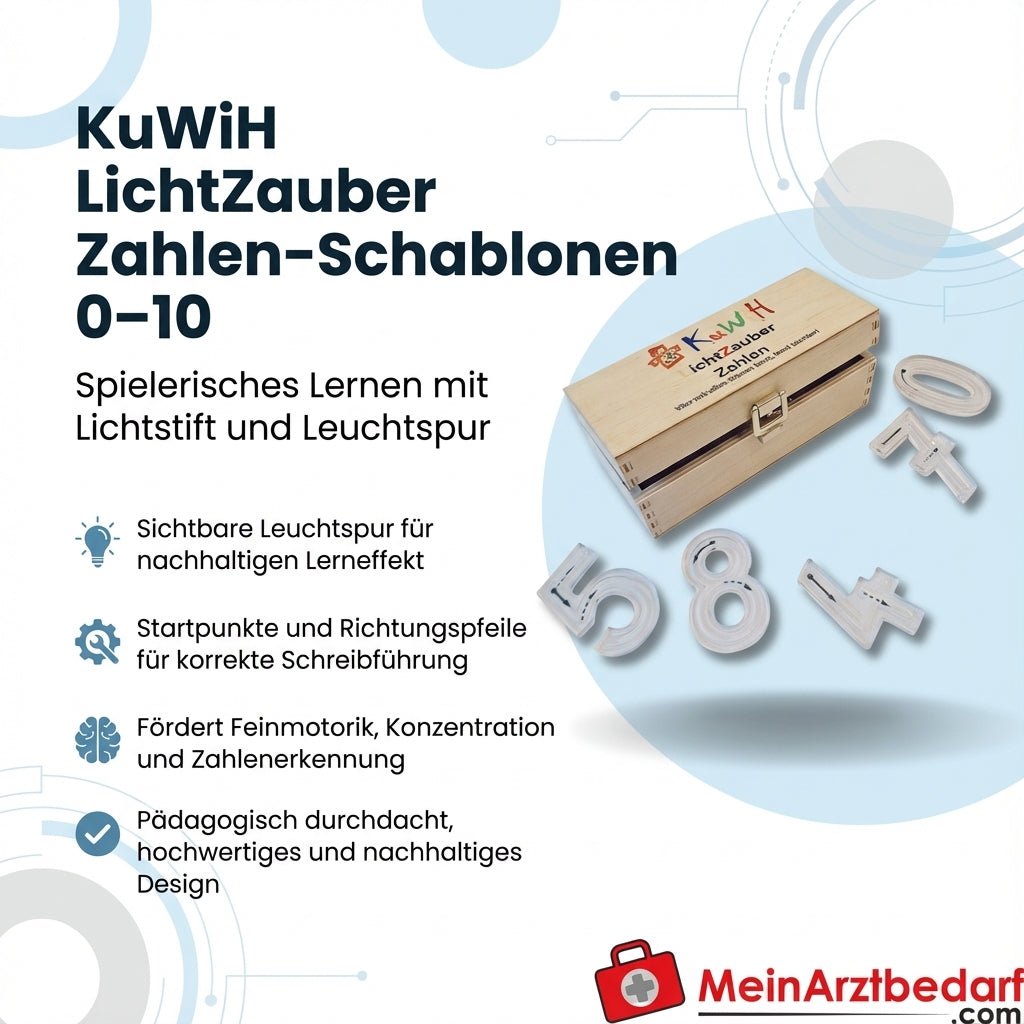 KuWiH LichtZauber Zahlen-Schablonen 0-10 mit Lichtstift Holzbox.