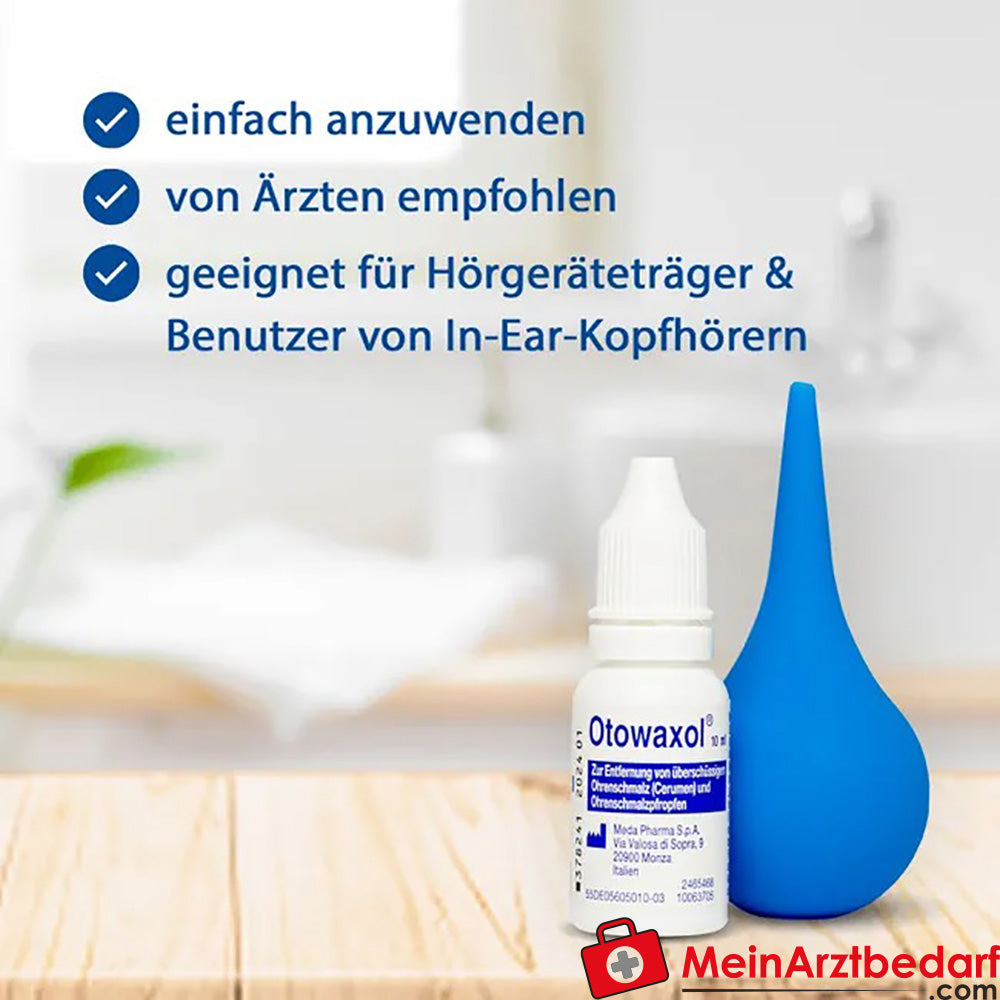 Otowaxol Kombi-Packung - Ohrenschmalzentferner zur sanften Ohrenreinigung, inkl. Ohrenspritze, 10ml.