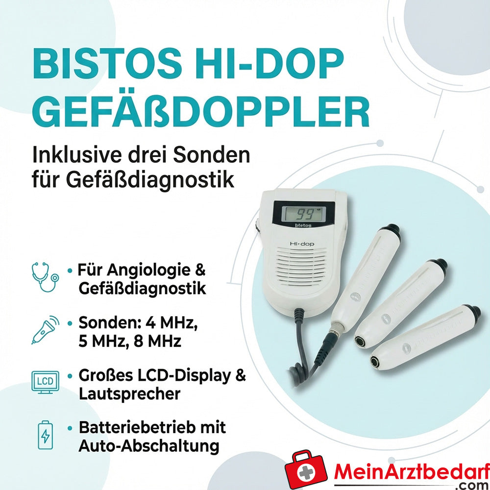 Bistos HI-dop vasculaire Doppler incl. 3 sondes (4, 5 en 8 MHz)