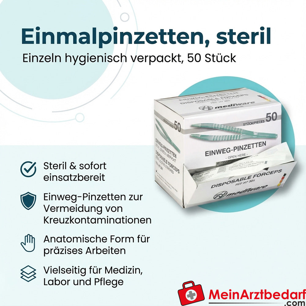 Mediware disposable tweezers sterile 50 pieces, individually hygienically packed