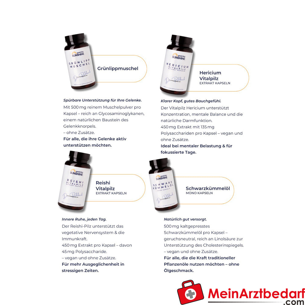 Capsule di Estratto di Fungo Reishi Vitale Good Day Sunshine - Supporto per lo stress e la tensione quotidiana (90 Capsule)