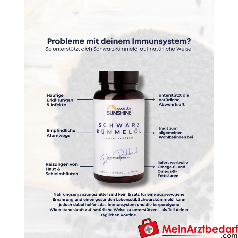 Good Day Sunshine Zwarte Komijnzaadolie Mono Capsules - Natuurlijke ondersteuning voor vetmetabolisme en cholesterol bewustzijn (90 capsules)