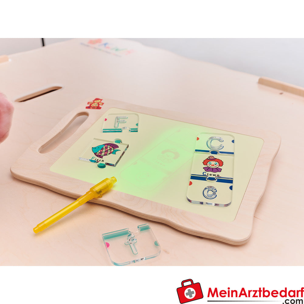 Leuchttafel aus Holz (A4) für Kinder - KuWiH Lumineszenz-Tablet zum Malen & Schreiben.