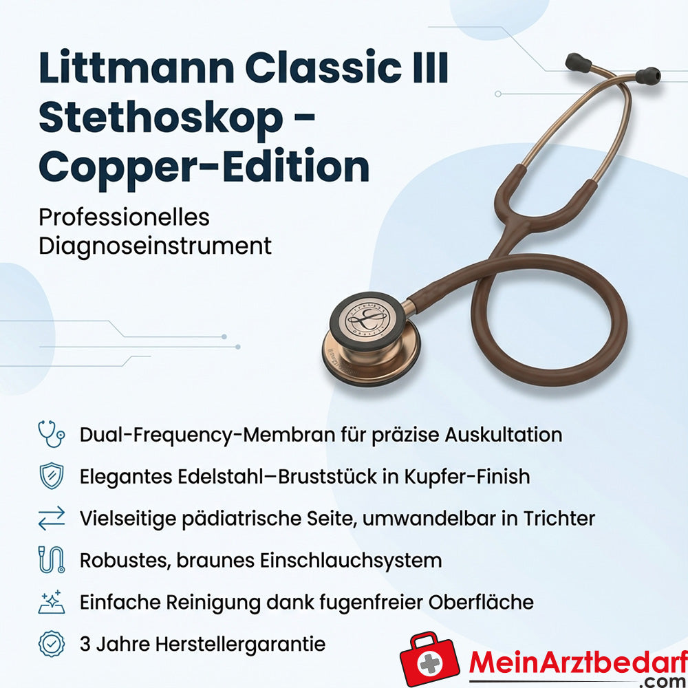 Littmann Classic III stethoscoop roestvrijstalen borststuk, dubbele frequentie, enkele buis, Black Edition, Copper Edition