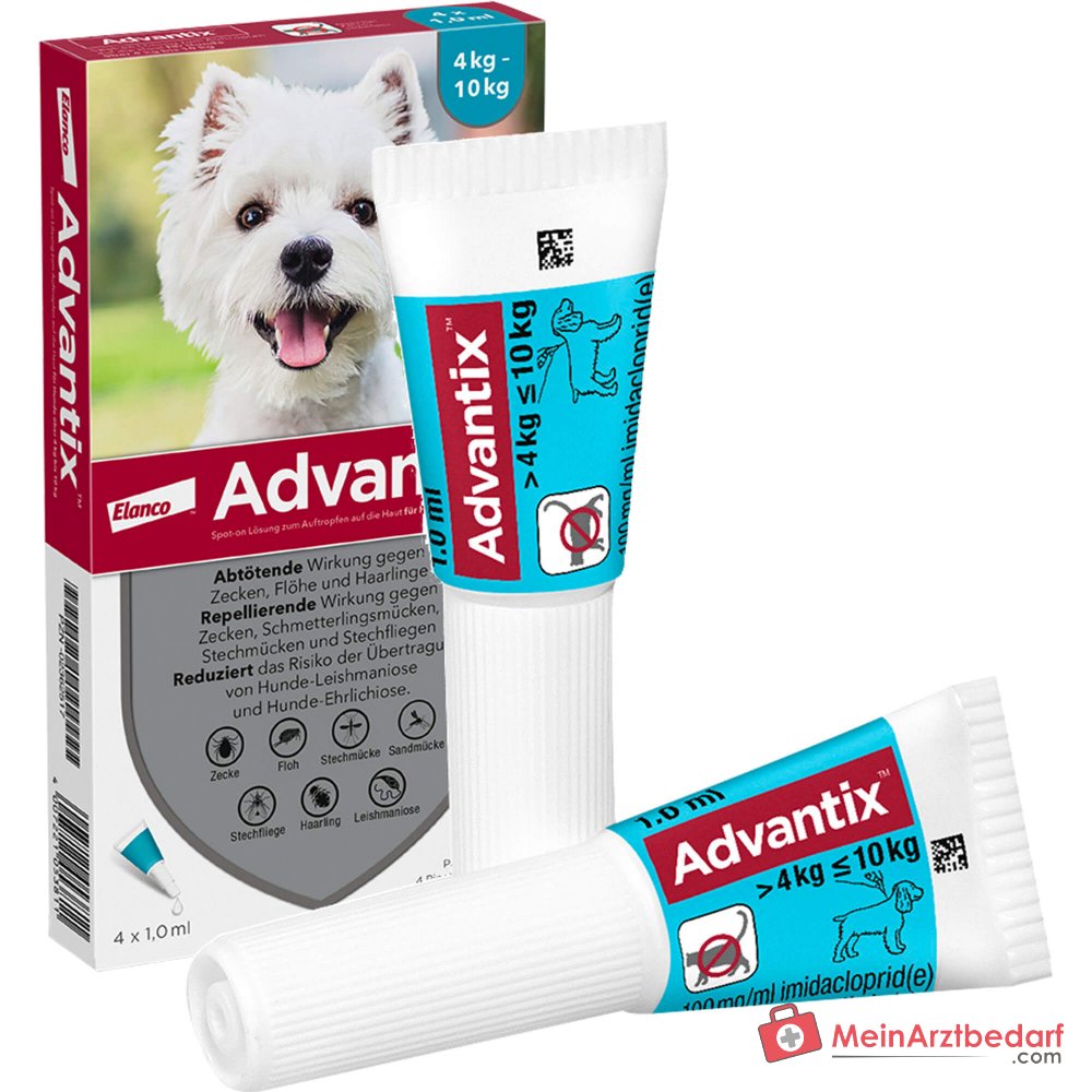 Elanco Advantix Spot-on Imidacloprid / Permetrina Solución para aplicar en perros de 4-10 kg, 4 unidades.