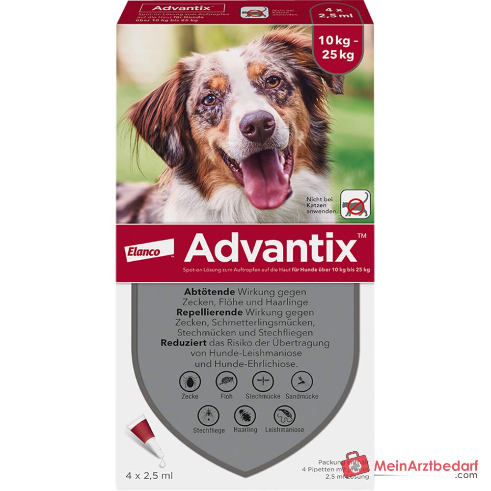Advantix Spot-on Hund 10–25 kg Imidacloprid und Permethrin Pipetten 4 Stück
