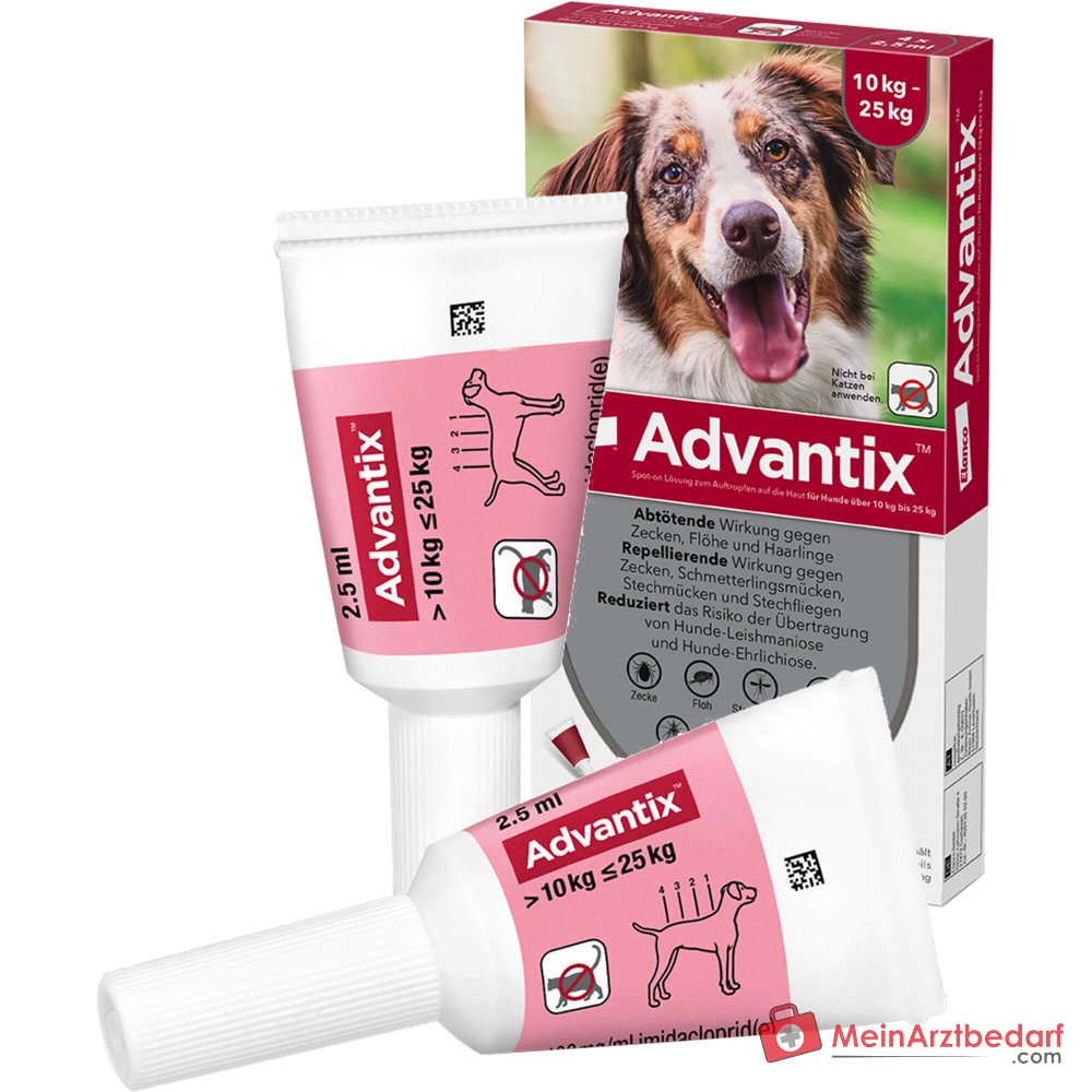 Advantix Spot-on Hund 10–25 kg Imidacloprid und Permethrin Pipetten 4 Stück
