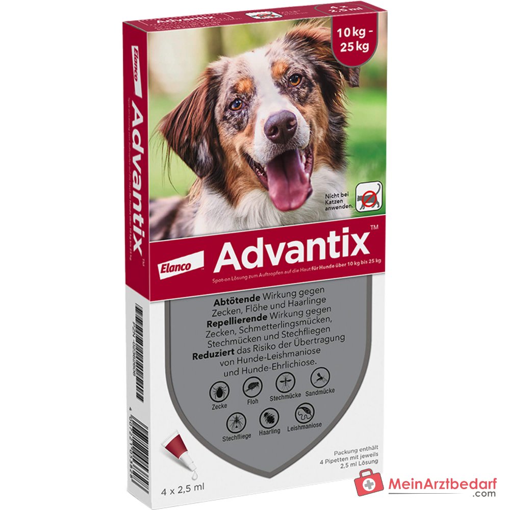 Advantix Spot-on Hund 10–25 kg Imidacloprid und Permethrin Pipetten 4 Stück