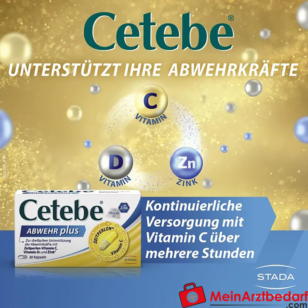 Cetebe® ABWEHR plus 3-fach Unterstützung der Abwehrkräfte, Vitamin C, D & Zink, 30 St..