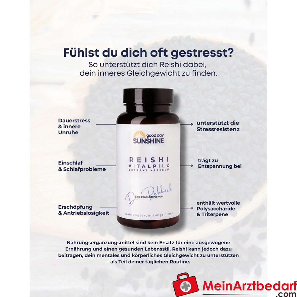 Good Day Sunshine Reishi Vitalpilz Extrakt Kapseln – Unterstützend bei Stress und täglicher Belastung (90 Stück)