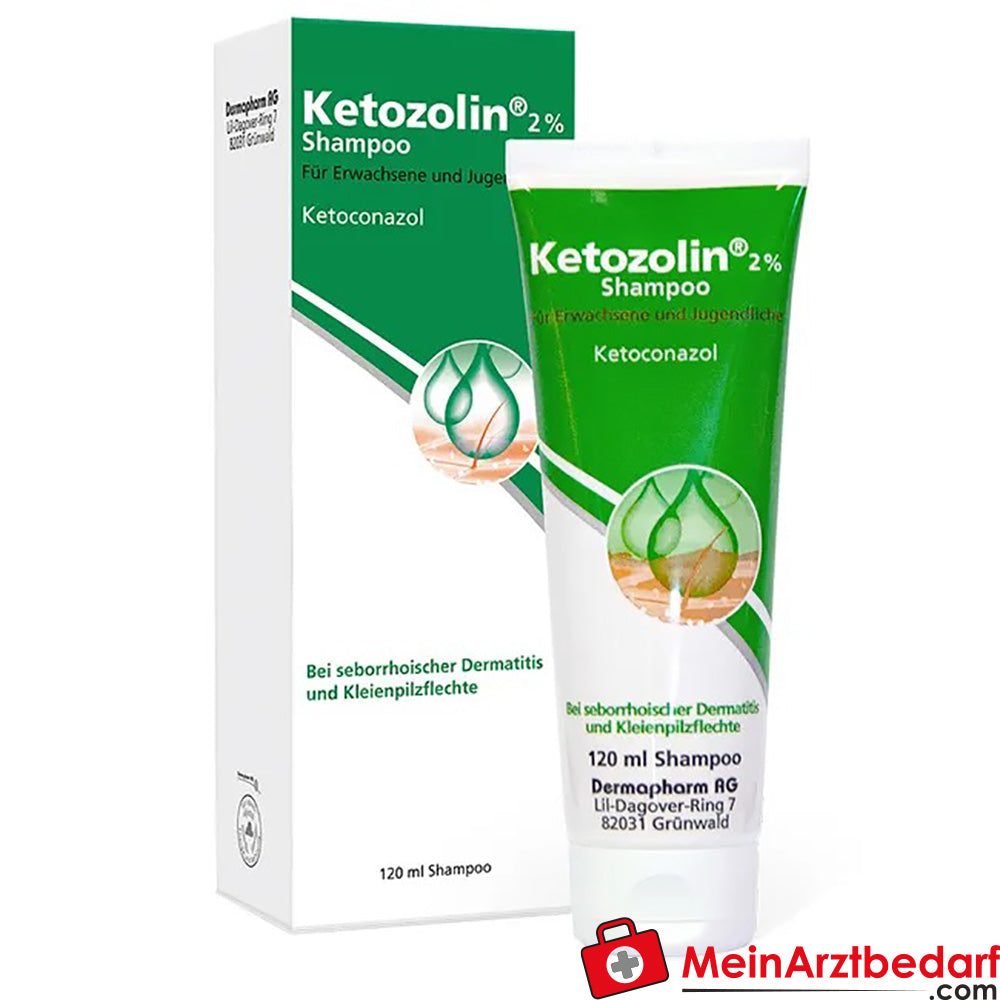 Ketozolin 2% Shampoo bei seborrhoischer Dermatitis und Kleienpilzflechte.