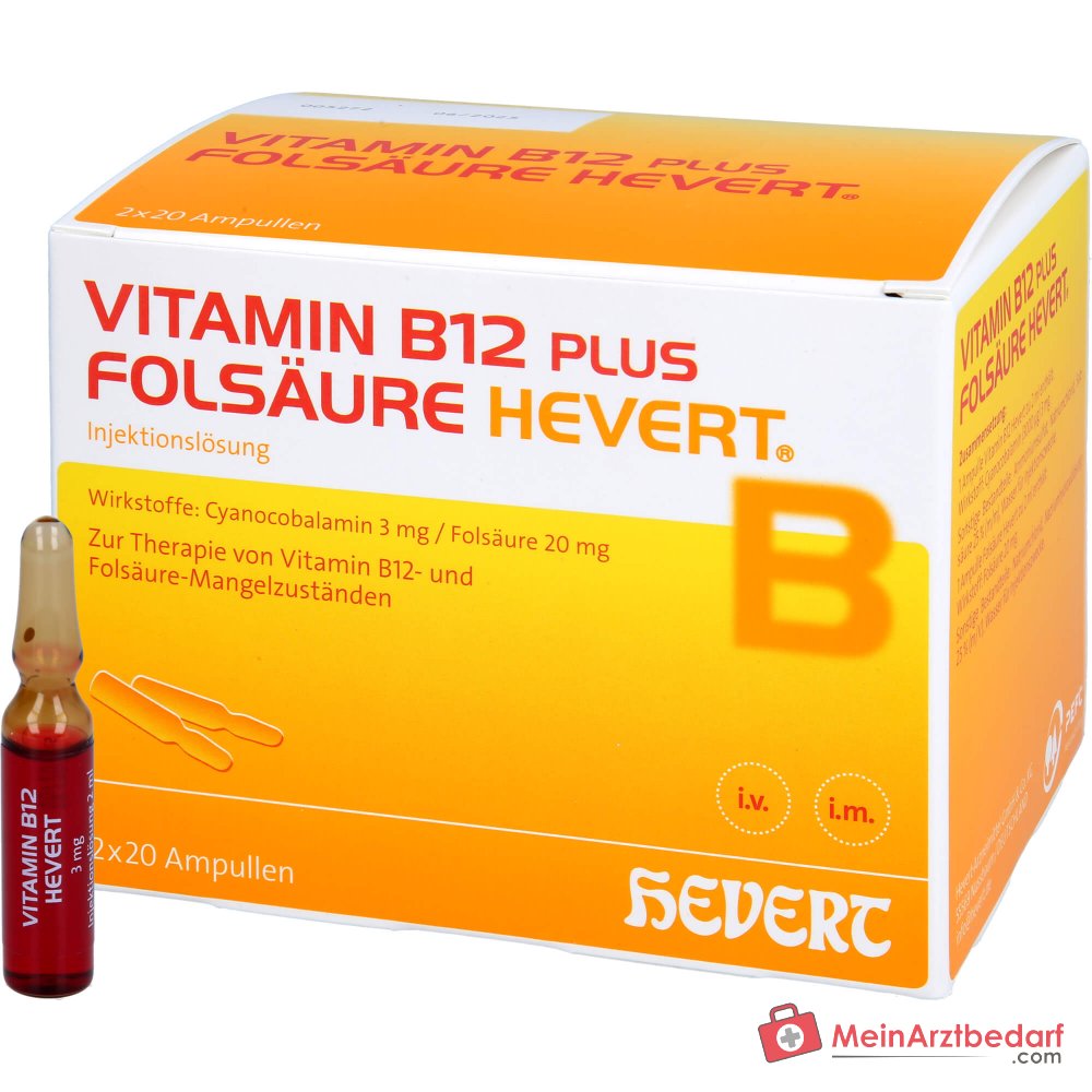 Hevert Vitamine B12 plus folate solution injectable, 2 x 20 ampoules
