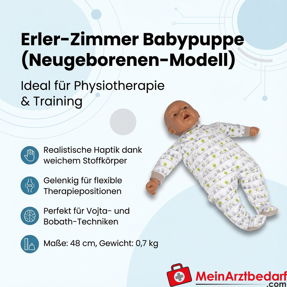 Erler Zimmer Poupée bébé modèle nouveau-né 48 cm corps en tissu, articulée, pour physiothérapie Vojta & Bobath