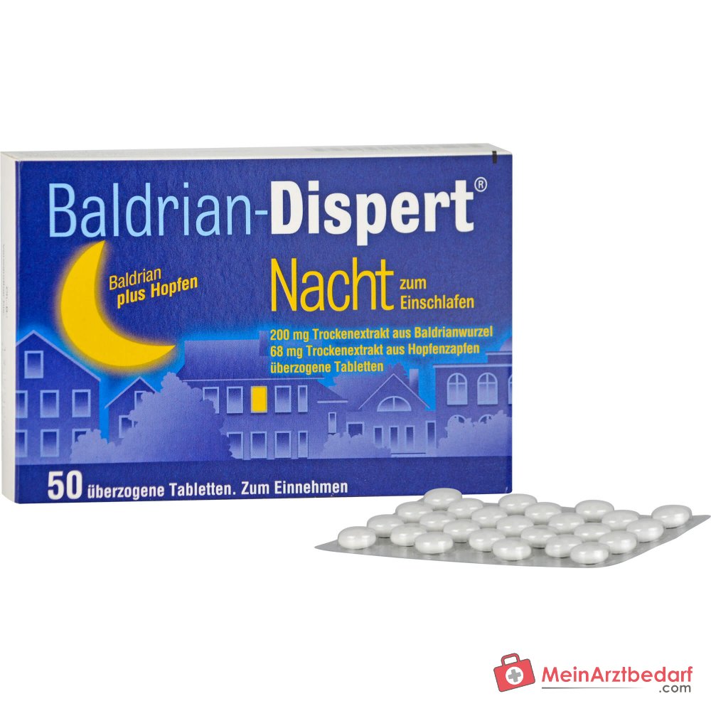 Compresse rivestite Baldrian-Dispert Notte per l'addormentamento, estratto secco di radice di valeriana / estratto secco di cono di luppolo, 50 pz.