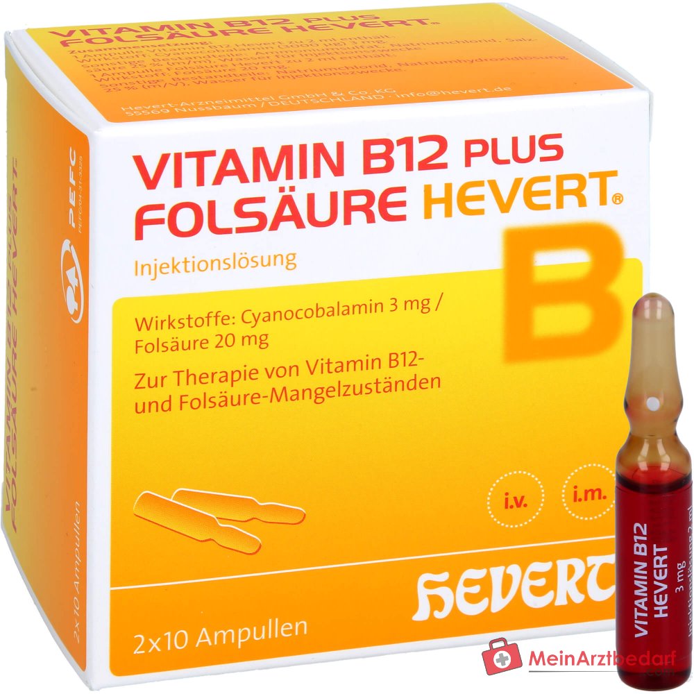 Hevert Vitamine B12 plus Acide Folique Solution injectable, 2 x 10 ampoules