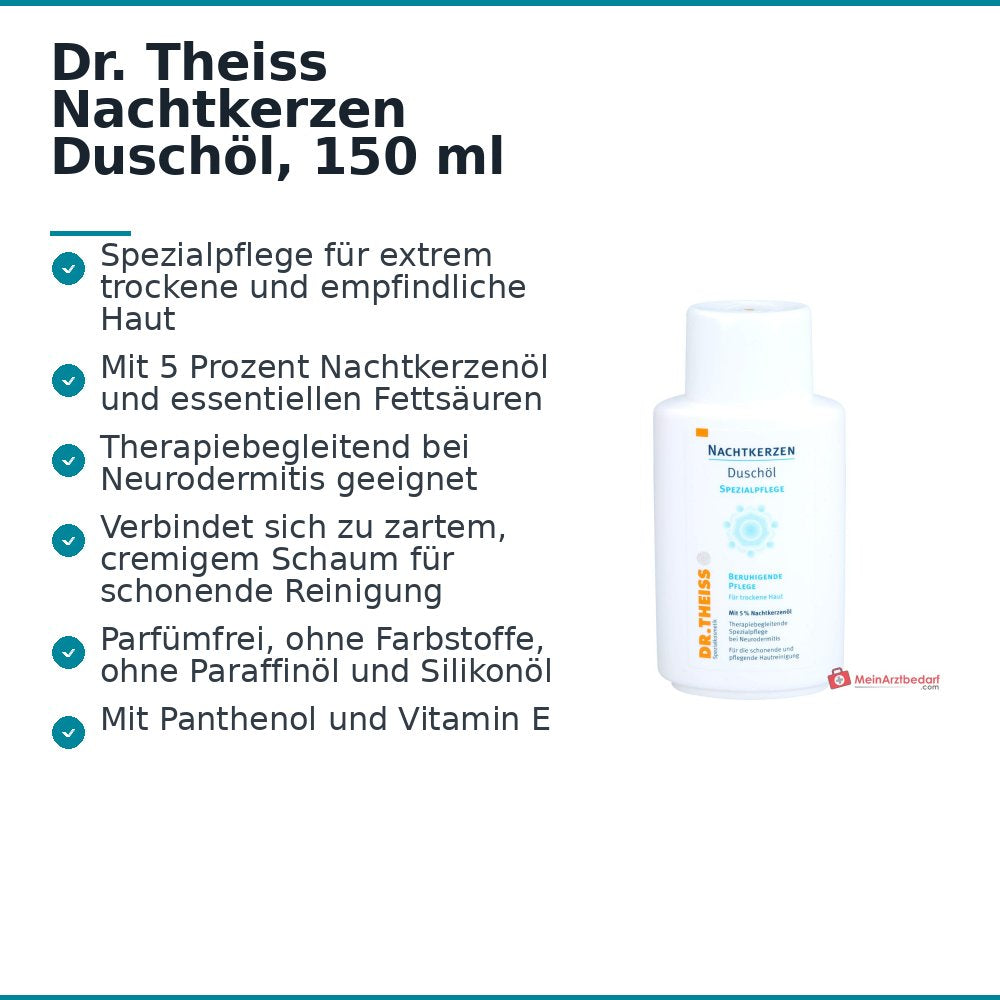 Dr. Theiss Nachtkerzen Duschöl mit Nachtkerzenöl / Gamma-Linolensäure / Panthenol Spezialkosmetikum, 150 ml.