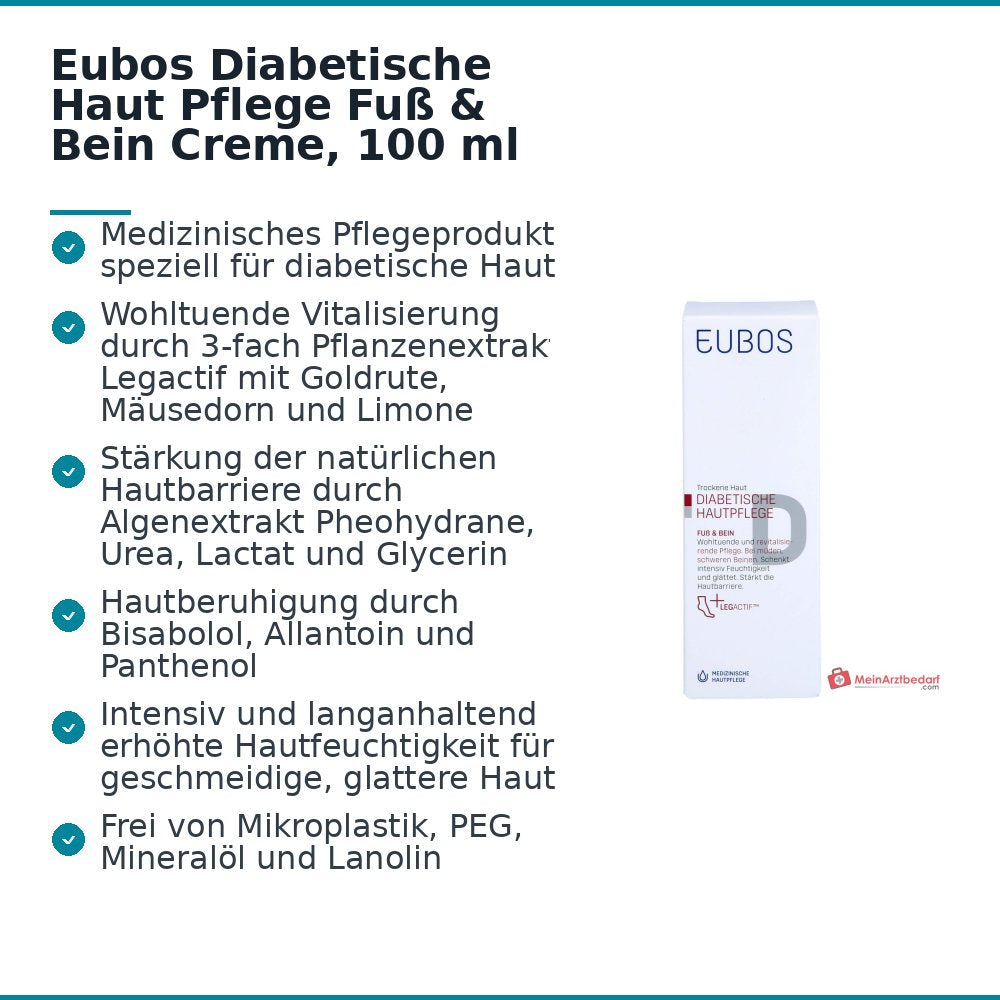 Eubos Diabetische Haut Pflege Fuß & Bein Creme, 100 ml